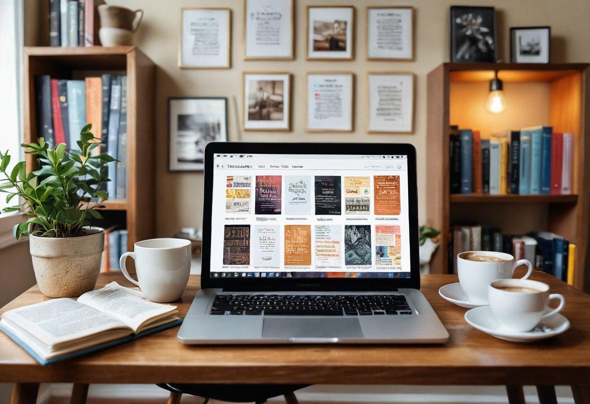 A beautifully arranged digital bookshelf filled with colorful blog post covers, each representing a memorable moment, alongside open books displaying snippets of engaging content. A cozy reading nook with a steaming cup of coffee and a laptop is in the foreground, symbolizing the transition from casual blogging to a curated repository. Soft, ambient lighting enhances the inviting atmosphere. watercolor style. warm colors. cozy vibe.
