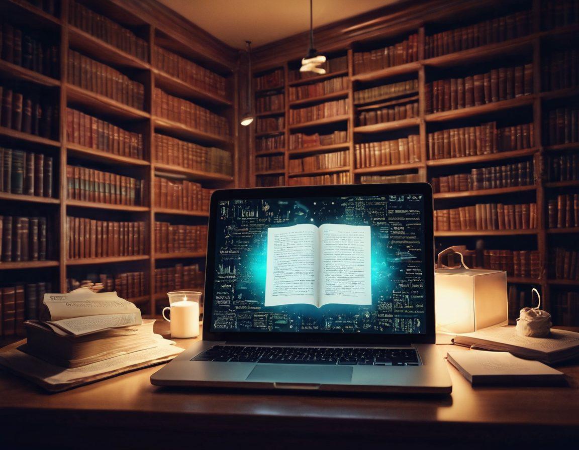 An elegant digital library filled with glowing books and historical records, symbolizing the preservation of a blog's legacy. Include an open laptop displaying a beautifully curated blog page amidst swirling pixels of digital memories. Soft, ethereal light illuminates the space, creating a nostalgic yet modern atmosphere. The surroundings should blend elements of technology and history, showcasing the journey of digital storytelling. dreamy illustration. vibrant colors. 3D.